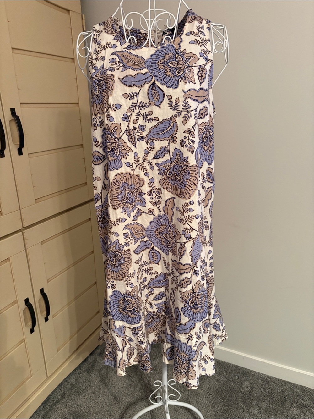 Women's Cream Floral Mini dress Blue and Tan Print